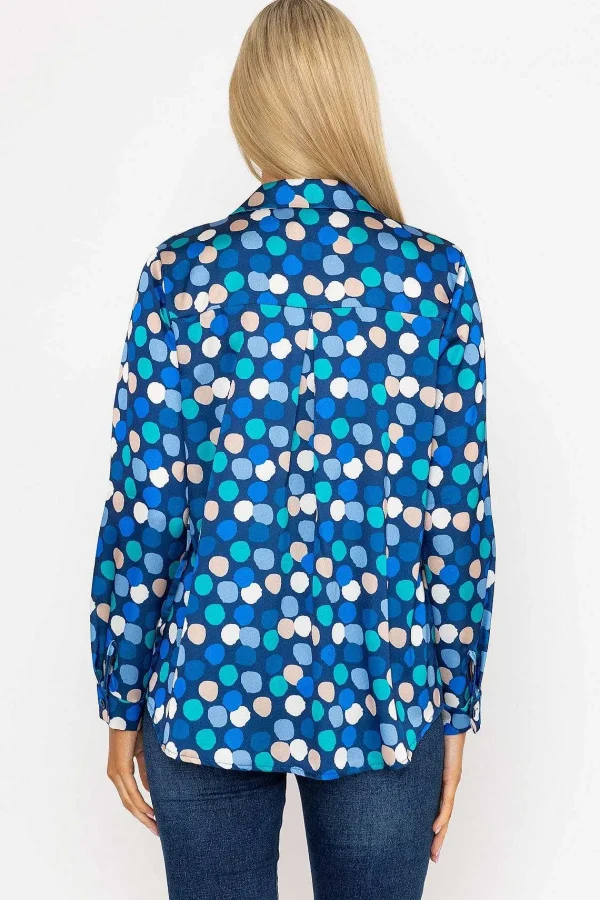 Pala D'oro Sateen Shirt In Blue And Navy Print*Women Tops & Blouses