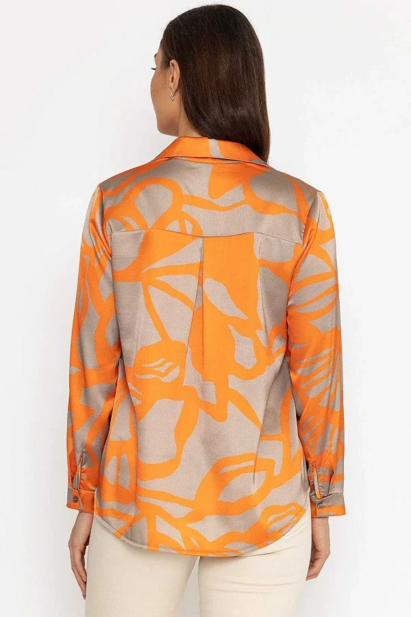 Pala D'oro Sateen Shirt In Orange Print*Women Tops & Blouses