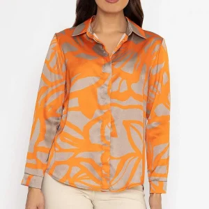 Pala D'oro Sateen Shirt In Orange Print*Women Tops & Blouses