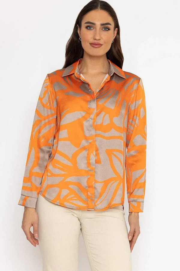 Pala D'oro Sateen Shirt In Orange Print*Women Tops & Blouses