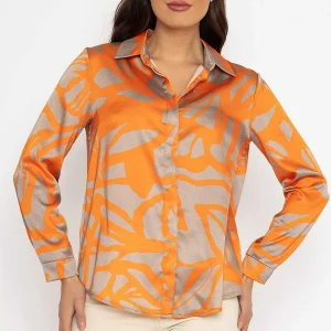 Pala D'oro Sateen Shirt In Orange Print*Women Tops & Blouses