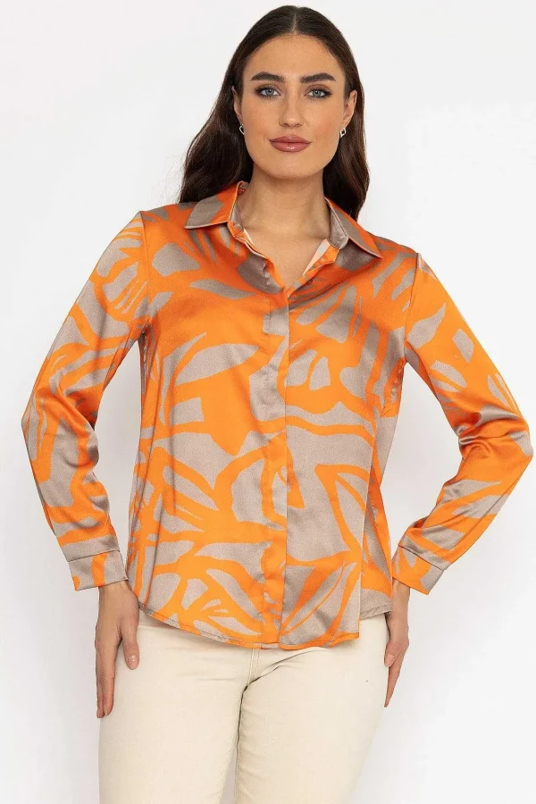 Pala D'oro Sateen Shirt In Orange Print*Women Tops & Blouses