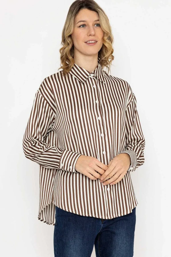 Rowen Avenue Satin Stripe Shirt In Brown*Women Tops & Blouses