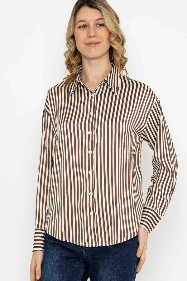 Rowen Avenue Satin Stripe Shirt In Brown*Women Tops & Blouses