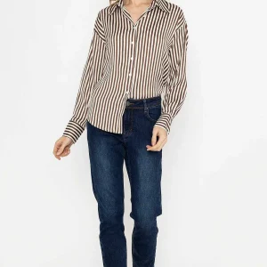 Rowen Avenue Satin Stripe Shirt In Brown*Women Tops & Blouses