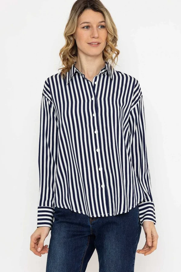 Rowen Avenue Satin Stripe Shirt In Navy*Women Tops & Blouses