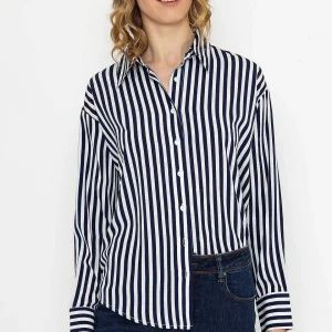 Rowen Avenue Satin Stripe Shirt In Navy*Women Tops & Blouses