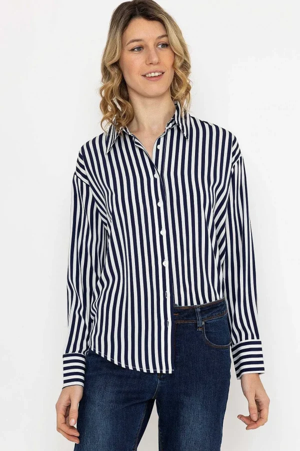 Rowen Avenue Satin Stripe Shirt In Navy*Women Tops & Blouses