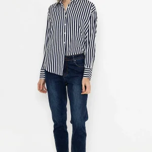 Rowen Avenue Satin Stripe Shirt In Navy*Women Tops & Blouses