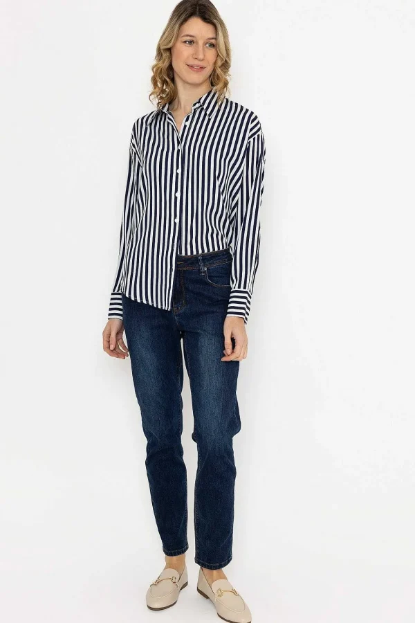 Rowen Avenue Satin Stripe Shirt In Navy*Women Tops & Blouses