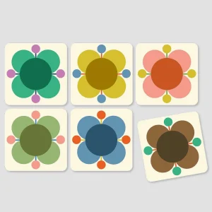 Orla Kiely Set Of 6 Cork Coasters - Atomic Flower* Placemats & Coasters