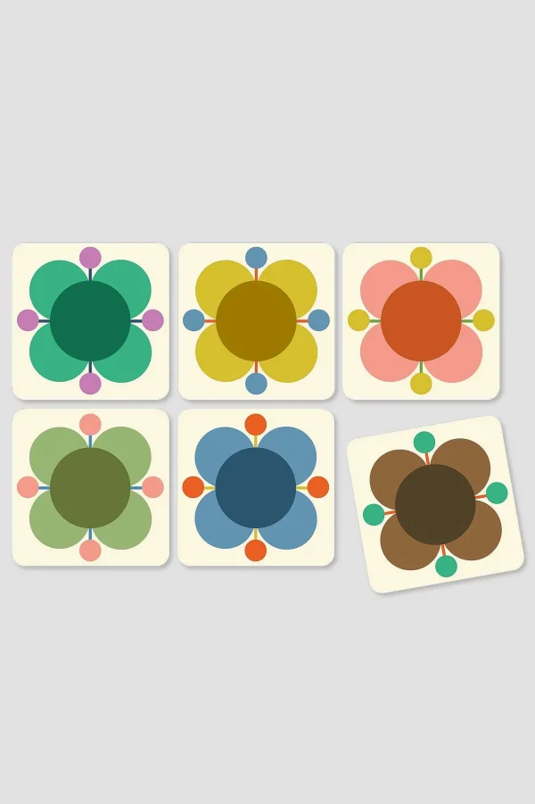 Orla Kiely Set Of 6 Cork Coasters - Atomic Flower* Placemats & Coasters