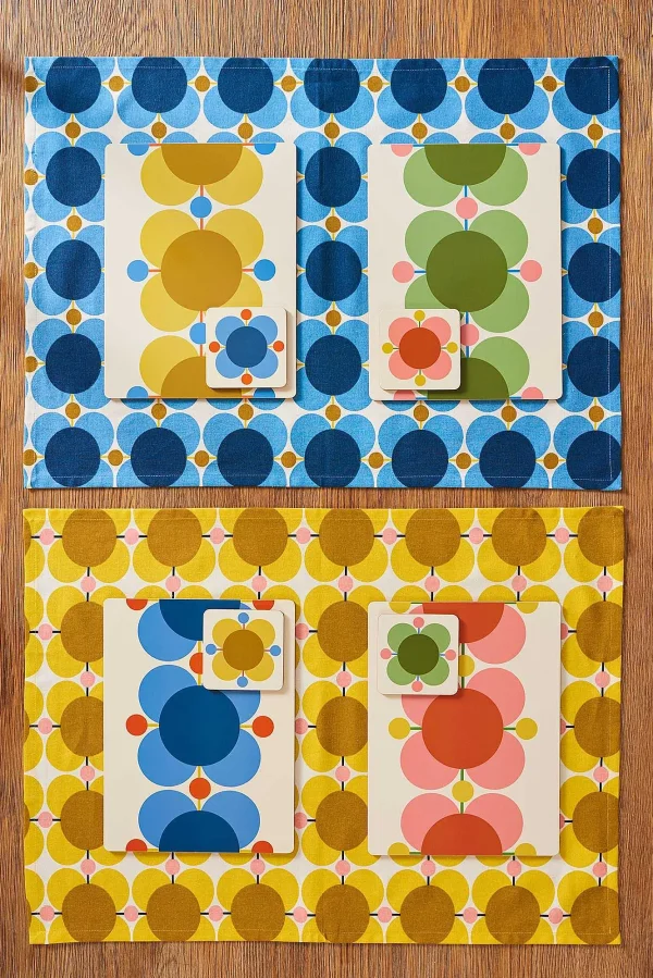 Orla Kiely Set Of 6 Cork Coasters - Atomic Flower* Placemats & Coasters