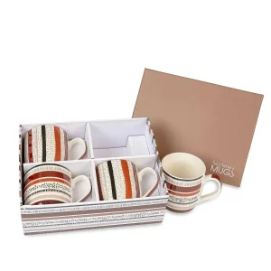 Carraig Donn HOME Set Of 4 Striped Brown Mugs* Homeware