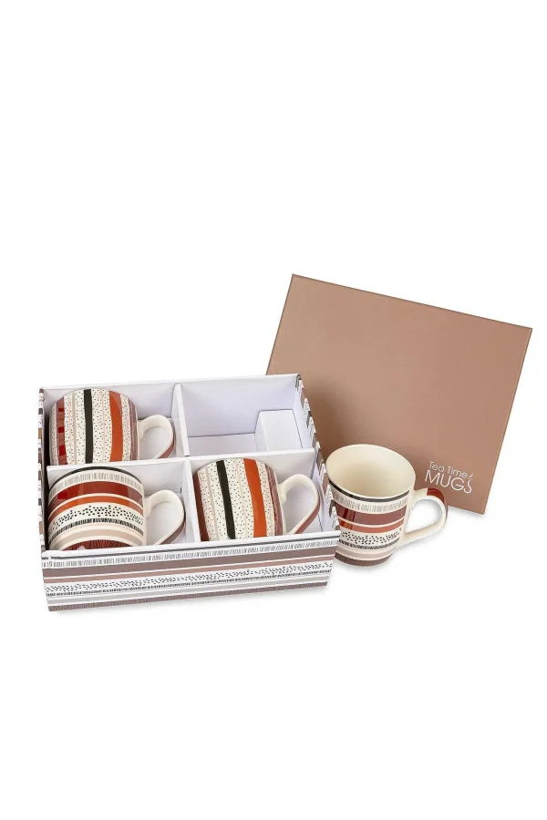 Carraig Donn HOME Set Of 4 Striped Brown Mugs* Homeware