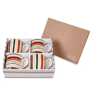 Carraig Donn HOME Set Of 4 Striped Brown Mugs* Homeware