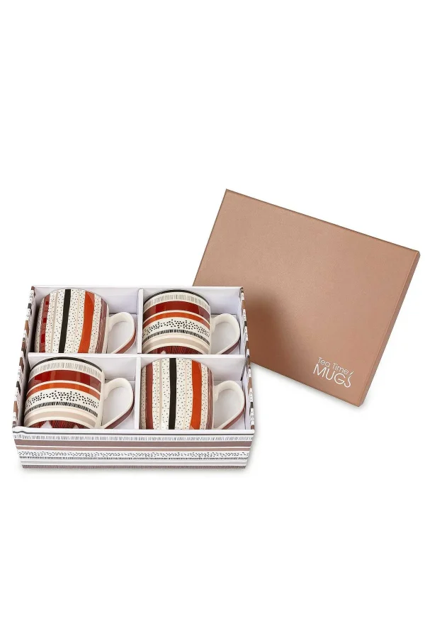 Carraig Donn HOME Set Of 4 Striped Brown Mugs* Homeware