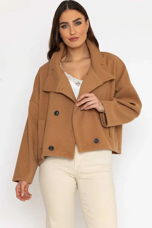 Pala D'oro Short Funnel Neck Jacket In Camel*Women Coats & Jackets