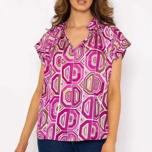 Pala D'oro Short Sleeve Lola Top In Pink Print*Women Tops & Blouses