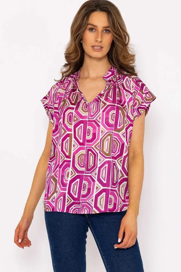 Pala D'oro Short Sleeve Lola Top In Pink Print*Women Tops & Blouses