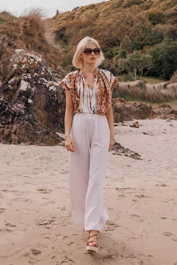 Pala D'oro Short Sleeve Lola Top In Brown Print*Women Tops & Blouses