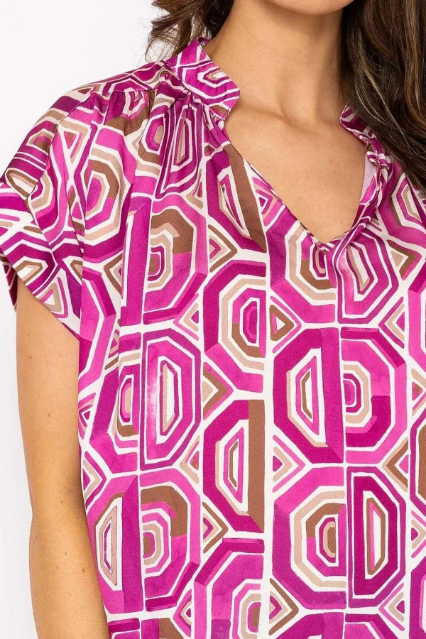 Pala D'oro Short Sleeve Lola Top In Pink Print*Women Tops & Blouses