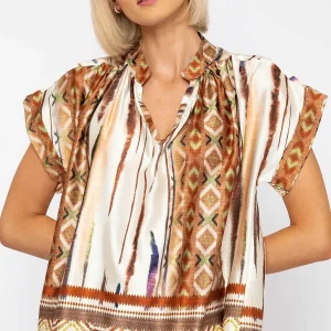 Pala D'oro Short Sleeve Lola Top In Brown Print*Women Tops & Blouses