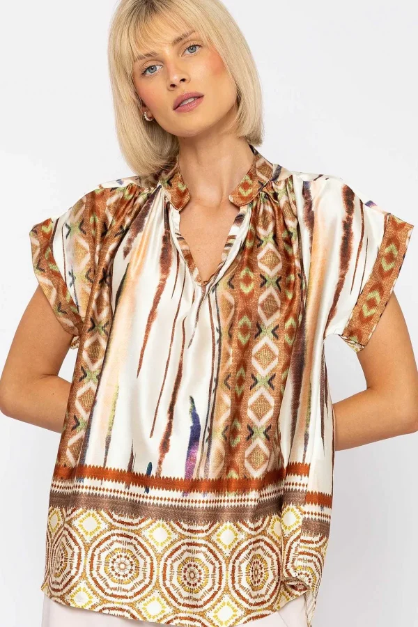 Pala D'oro Short Sleeve Lola Top In Brown Print*Women Tops & Blouses