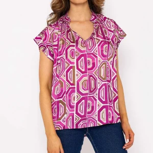 Pala D'oro Short Sleeve Lola Top In Pink Print*Women Tops & Blouses