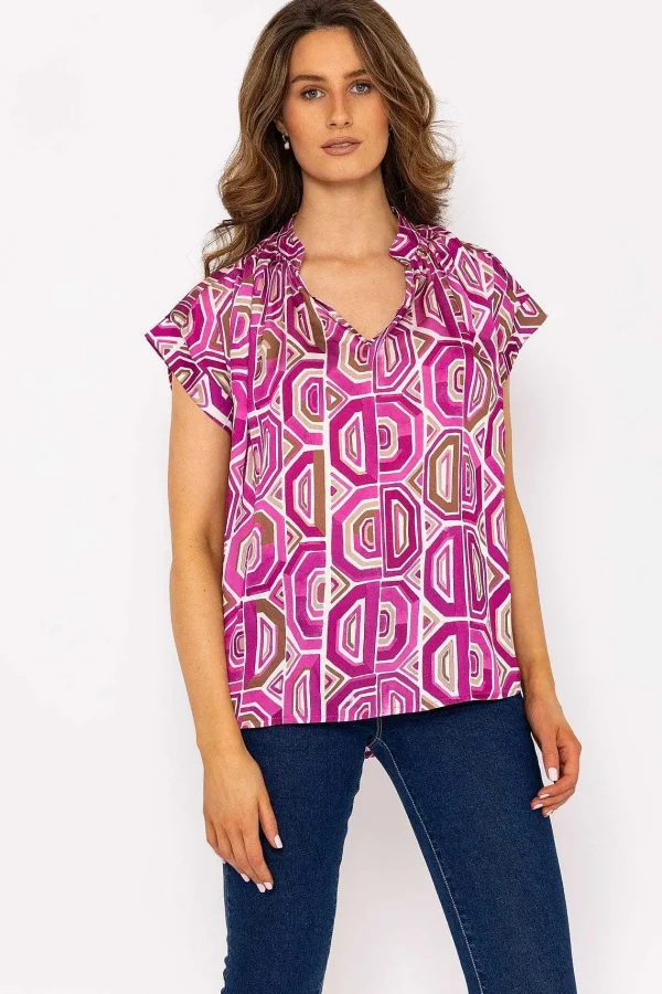 Pala D'oro Short Sleeve Lola Top In Pink Print*Women Tops & Blouses