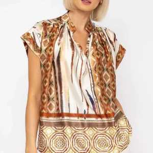 Pala D'oro Short Sleeve Lola Top In Brown Print*Women Tops & Blouses