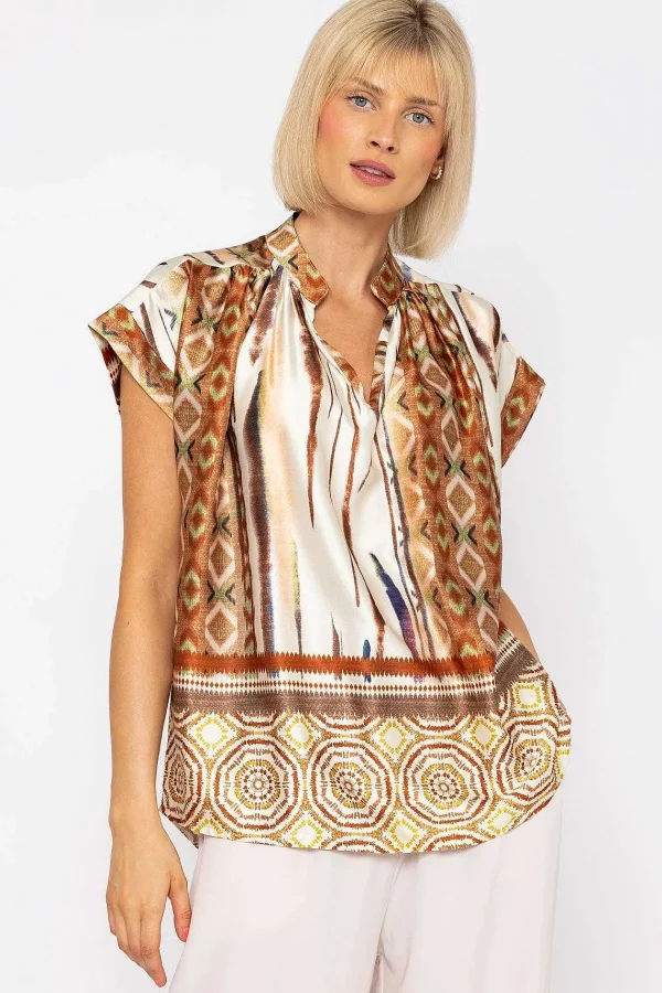 Pala D'oro Short Sleeve Lola Top In Brown Print*Women Tops & Blouses