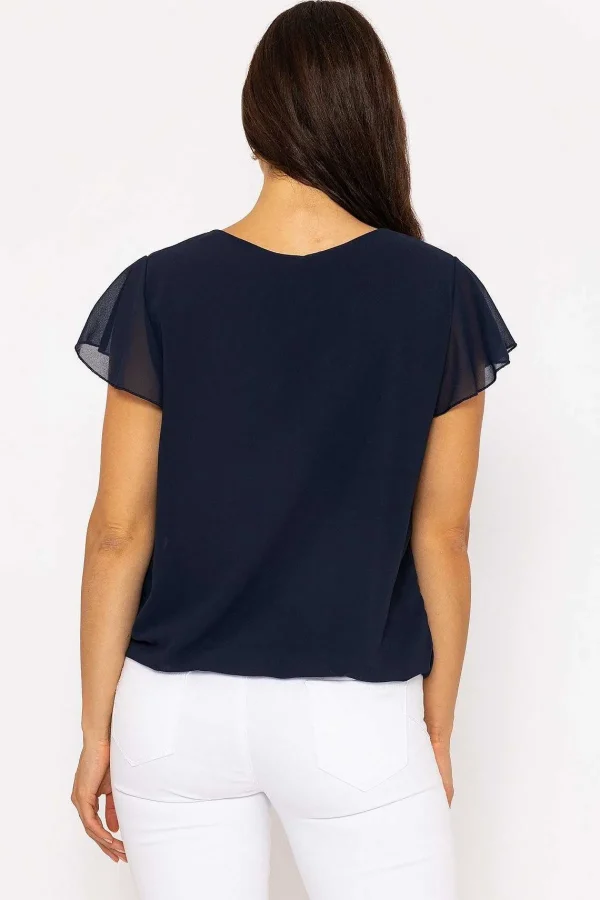 Pala D'oro Short Sleeve Plain Blouse In Navy*Women Tops & Blouses