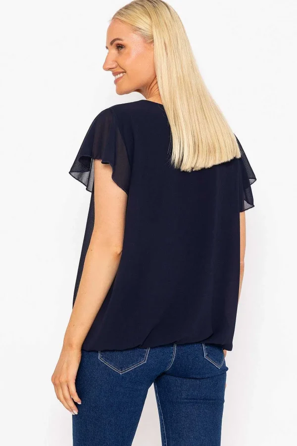 Pala D'oro Short Sleeve Plain Blouse In Navy*Women Tops & Blouses