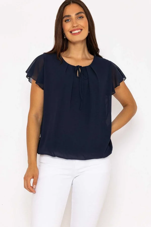 Pala D'oro Short Sleeve Plain Blouse In Navy*Women Tops & Blouses