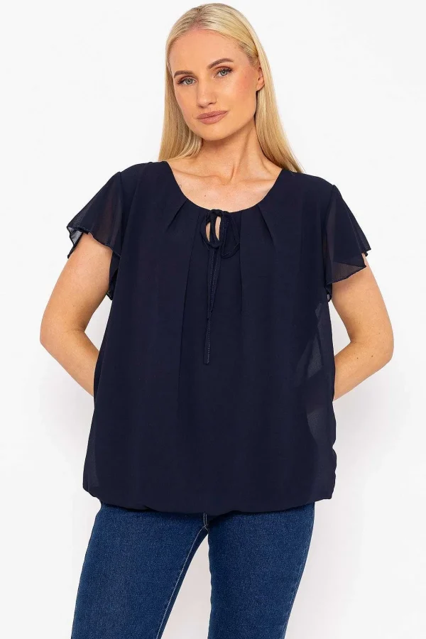 Pala D'oro Short Sleeve Plain Blouse In Navy*Women Tops & Blouses