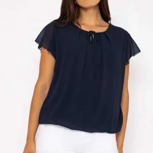 Pala D'oro Short Sleeve Plain Blouse In Navy*Women Tops & Blouses