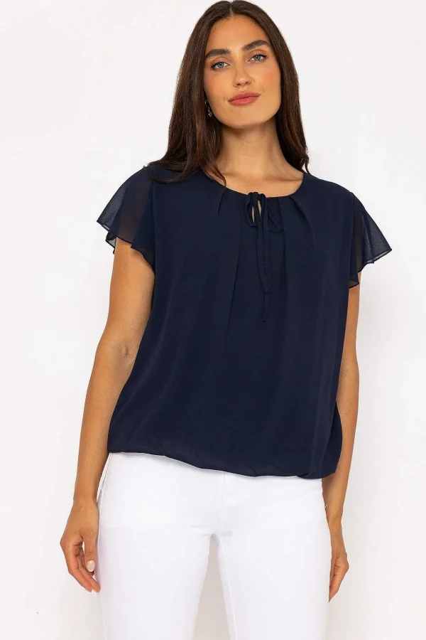 Pala D'oro Short Sleeve Plain Blouse In Navy*Women Tops & Blouses