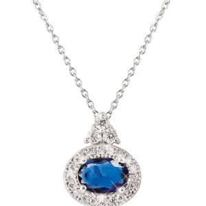 Tipperary Crystal Jewellery Silver Oval Sapphire White Surround Pendant* Boxed Gifts