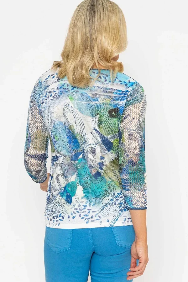 Kalisson 3/4 Sleeve Printed Round Neck Top In Aqua*Women Tops & Blouses