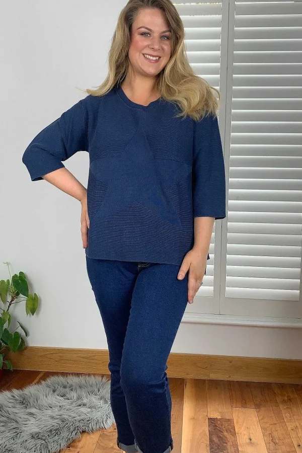 Ulla Popken 3/4 Sleeve Star Knit Sweater In Dark Blue*Women Jumpers & Cardigans