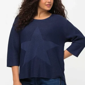 Ulla Popken 3/4 Sleeve Star Knit Sweater In Dark Blue*Women Jumpers & Cardigans