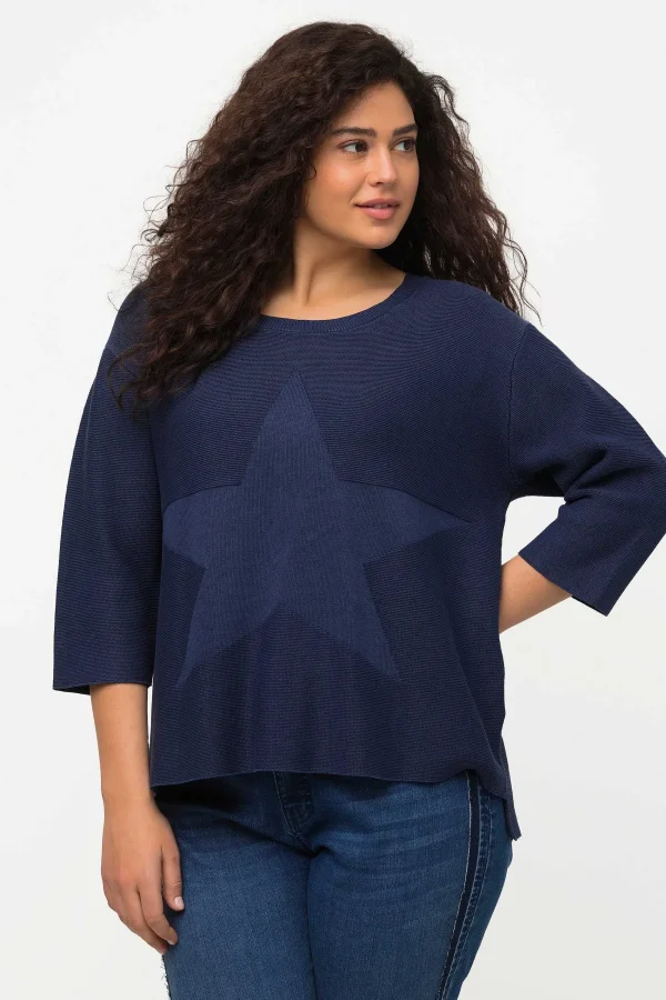 Ulla Popken 3/4 Sleeve Star Knit Sweater In Dark Blue*Women Jumpers & Cardigans