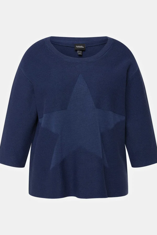 Ulla Popken 3/4 Sleeve Star Knit Sweater In Dark Blue*Women Jumpers & Cardigans