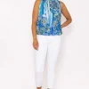 Pala D'oro Sleeveless Halter Top In Blue Print*Women Tops & Blouses