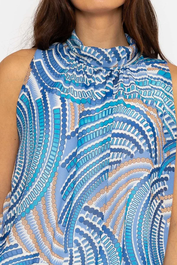 Pala D'oro Sleeveless Halter Top In Blue Print*Women Tops & Blouses