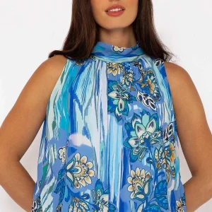 Pala D'oro Sleeveless Halter Top In Blue Print*Women Tops & Blouses