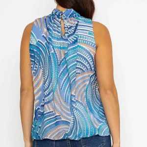 Pala D'oro Sleeveless Halter Top In Blue Print*Women Tops & Blouses