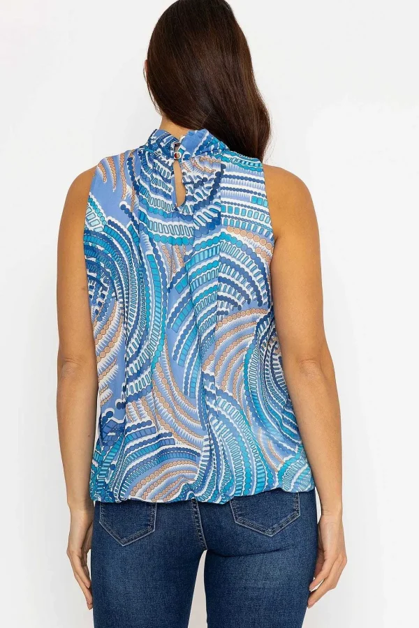 Pala D'oro Sleeveless Halter Top In Blue Print*Women Tops & Blouses