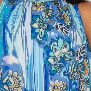 Pala D'oro Sleeveless Halter Top In Blue Print*Women Tops & Blouses